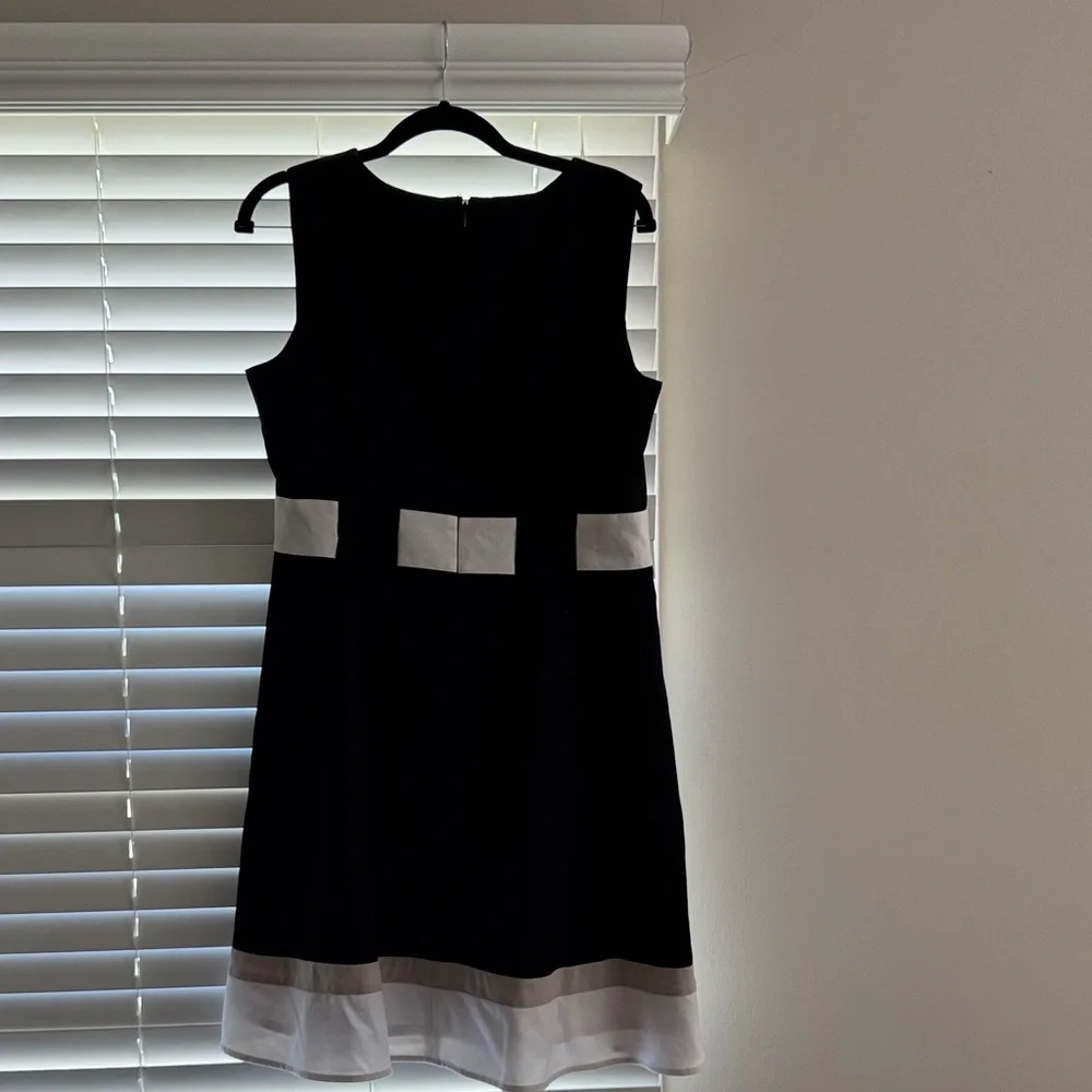 Calvin Klein Black, White and Beige Fit & Flare Dress - Picture 2 of 3